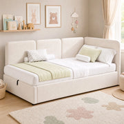 Letto contenitore 90 × 200 cm con sollevamento idraulico, lato reversibile, senza materasso, in velluto beige