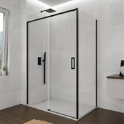 Box doccia angolare TWENTY fisso + scorrevole + laterale fisso 145x75 cm nero opaco vetro trasparente
