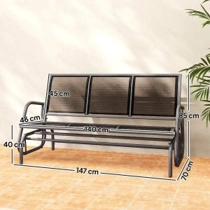 PANCA Oscillante 147 x 75 x 85 cm Metallo Nero per 3 Persone