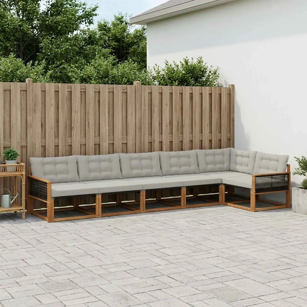 Set di divani da esterno 7 pcs Naturale e Grigio Chiaro