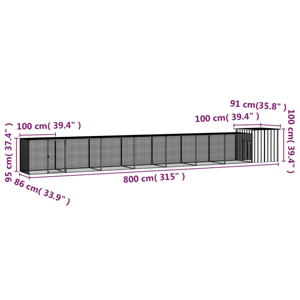 Gabbia per Polli Antracite 800x91x100 cm Acciaio Zincato cod mxl 41446