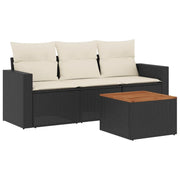 Set Divani da Giardino 4 pz | Set Salotto da Giardino con Cuscini Nero in Polyrattan