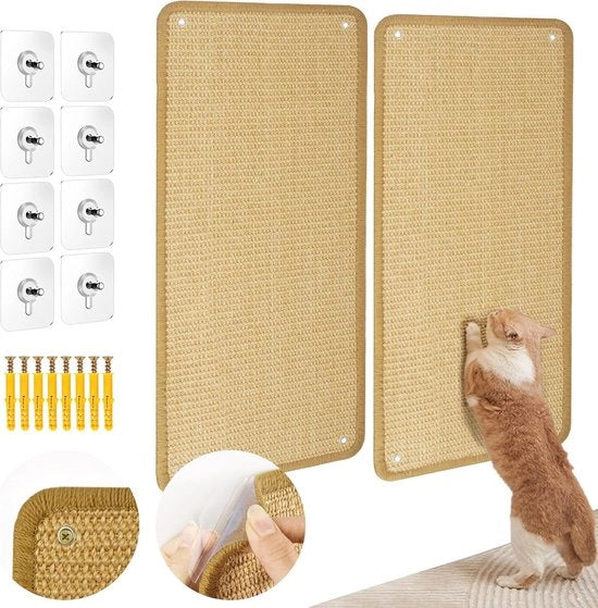 Sisal-krabmat di alta qualità per gatti 60 x 25 cm - viti e colla inclusi - protezione per mobili - kaki - 2 pezzi