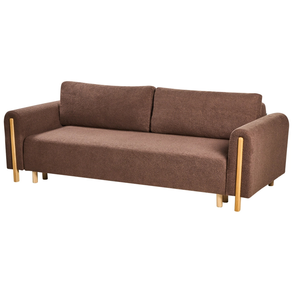 Divano letto in tessuto marrone Rivestito con meccanismo Click-Clack Sleeper con contenitore Stile minimalista con braccioli