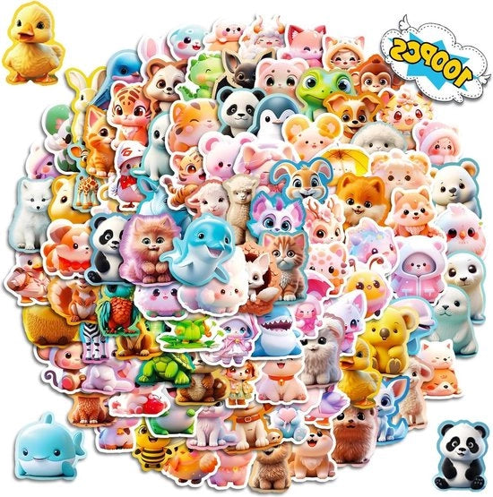 100 Stickers Animali per Bambini - Acqua-Resistente - Album di Raccolta Bagaglio Waterflasche Skateboard Laptop Scrapbook