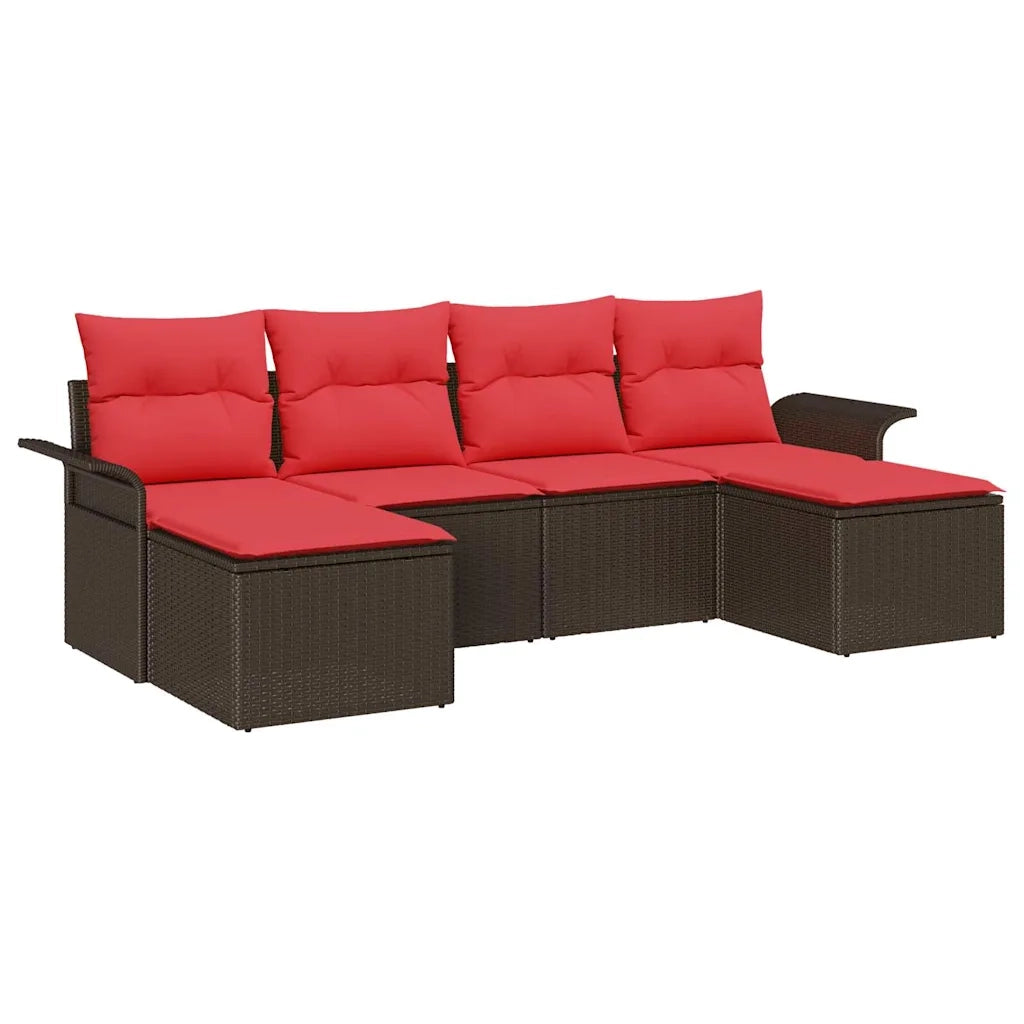 Set Divano da Giardino con cuscino 6 pcs Marrone polyrattan 3345474