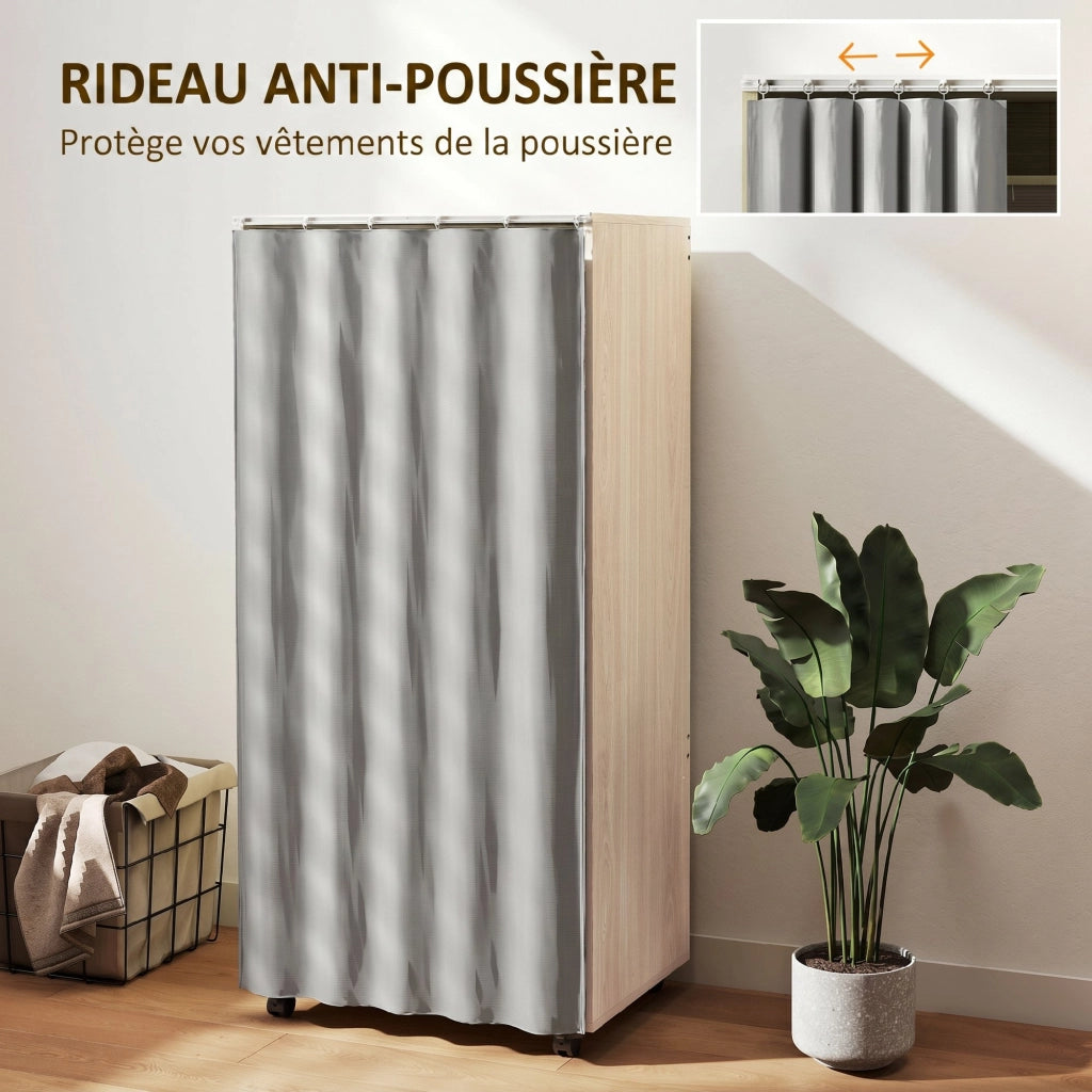 Armadio con tenda e appendiabiti ¨C Minimal ¨C effetto legno naturale 60x40x128
