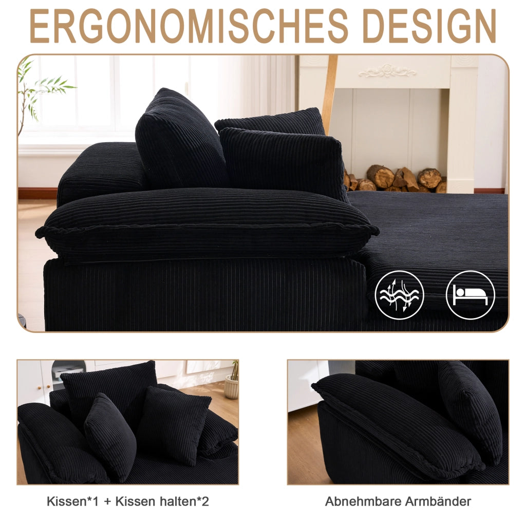 DIVANO Relax senza installazione 177x122x92 cm in velluto a coste Nero