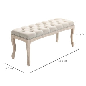 Panca imbottita vintage in beige, 110 x 40 x 48 cm, con struttura in legno di gomma e capacità di carico 180 kg
