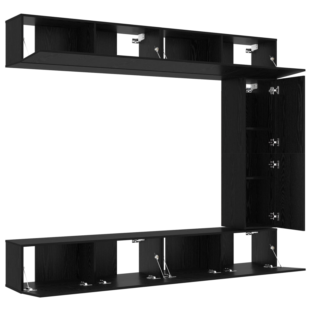 Set di mobili TV da 5 pezzi a parete in rovere nero in legno ingegnerizzato