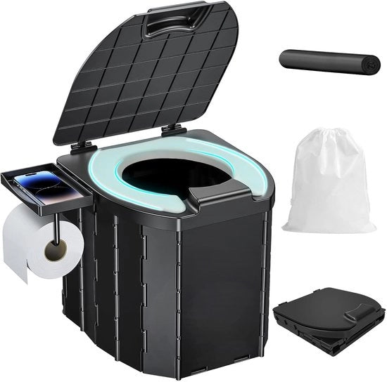 Camping toilet con alta postura - Toilette da campeggio - Toilette portatile - Protezione per la vista - Protezione contro lo splashing dell'urina - Capacità di carico massima 200 kg