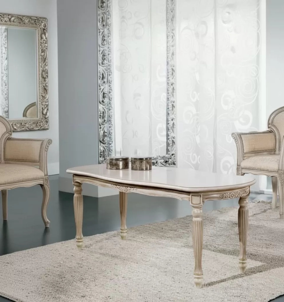 Tavolino shabby da salotto in legno intagliato con fregi - Mobili 2G