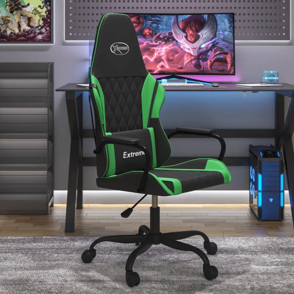 Sedia da Gaming | Sedia da e-sports Massaggiante Nero e Verde in Similpelle