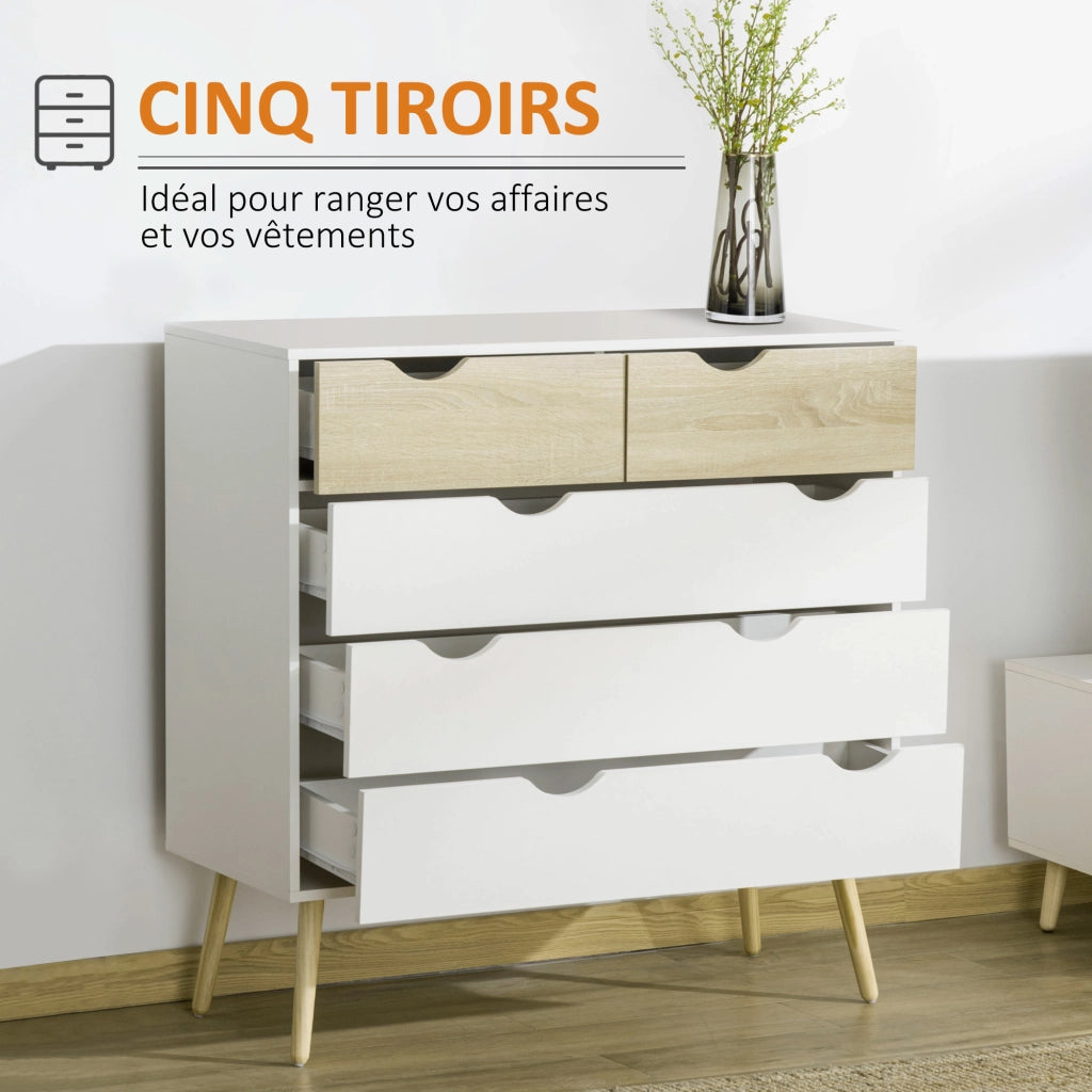 Cassettiera Design Scandinavo ¨C Minimal ¨C Bianco Effetto Rovere 99x39x101 cm