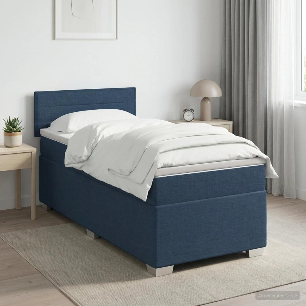 Letto con Box Spring, Materasso e LED Blu 100 x 200 cm Tessuto 3451874