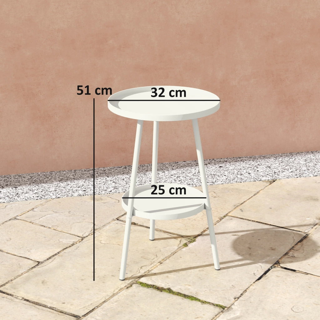 Tavolino da Giardino Rotondo 2 Livelli con Vassoio ¨C zephmum ¨C Bianco ?32x51 cm