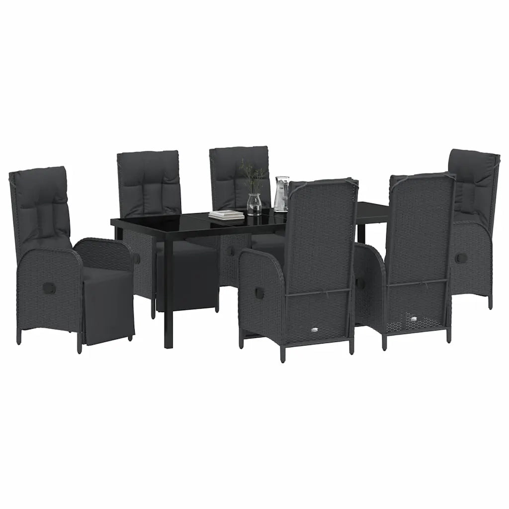 Set da Pranzo per Giardino con cuscino 7 pcs Nero polyrattan 3380125