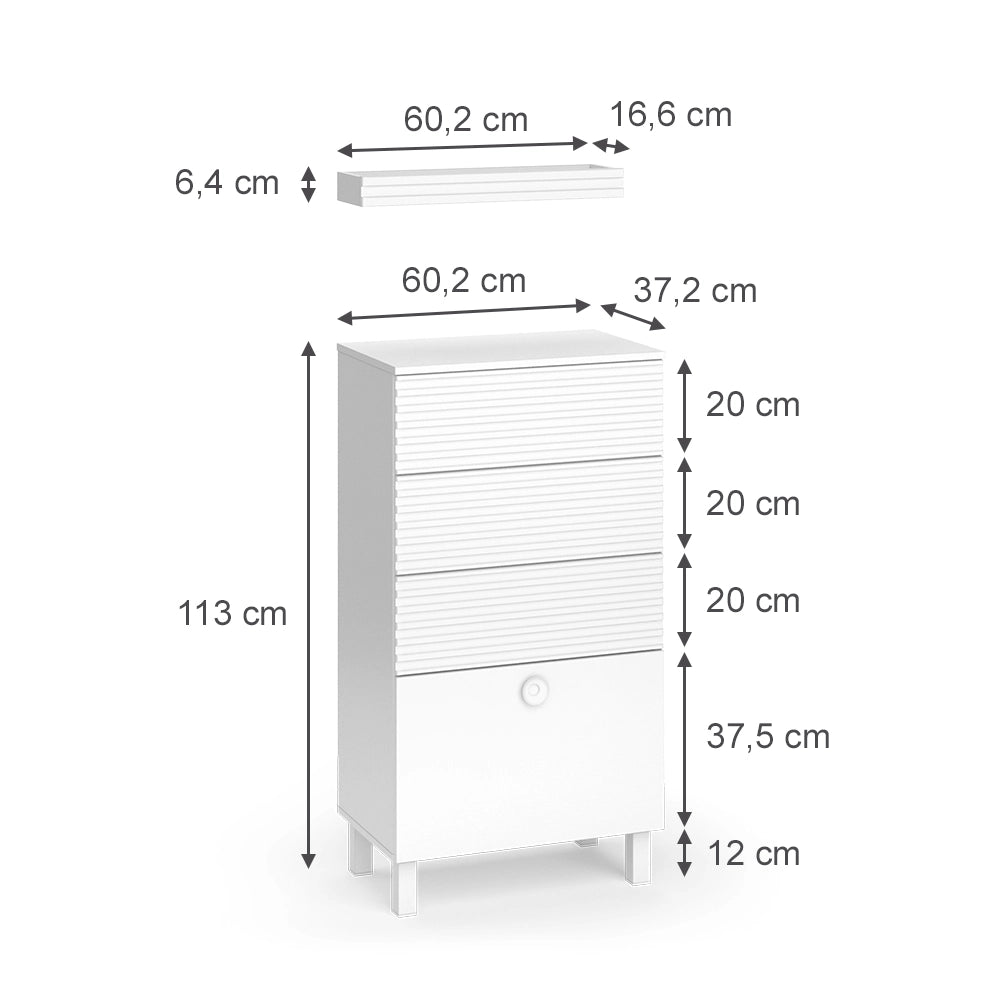 Vicco Mobiletto bagno Bianco 60.2 x 113 cm con 4 cassetti