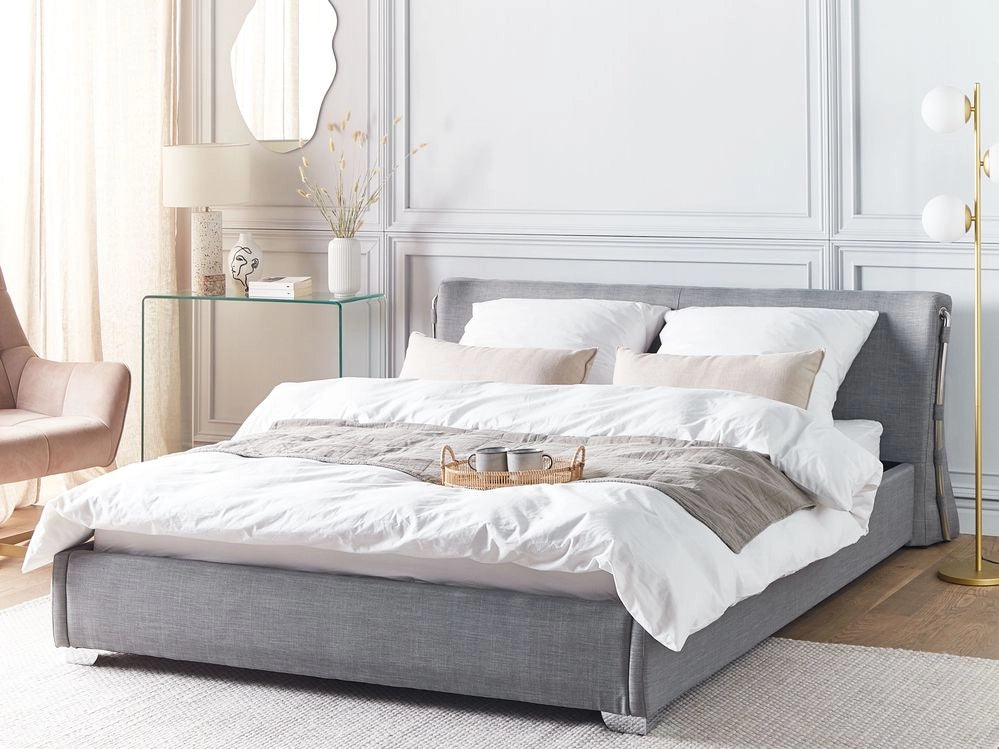 Letto ad acqua 160 x 200 cm Tessuto grigio con accessori Contemporaneo