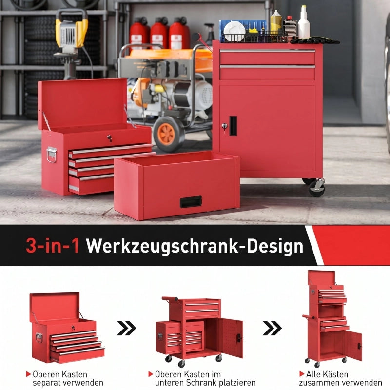 CARRELLO PORTAUTENSILI 62x39,5x82 cm in acciaio rosso
