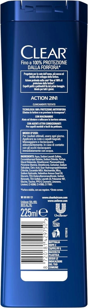 CLEAR SHAMPOO ANTIFORFORA USO QUOTIDIANO CON AGENTI ATTIVI CONDIZIONANTI 225 ML 2IN1 NEW ACTION OKY