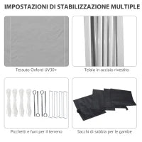 Gazebo 3x3 m Pieghevole ad Altezza Regolabile con Finestrelle, in Acciaio e Tessuto Oxford Grigio Chiaro