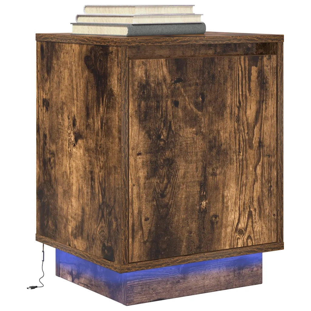 Comodino con Luci LED-Tavolino da notte Rovere Fumo 38x34x50 cm 833740