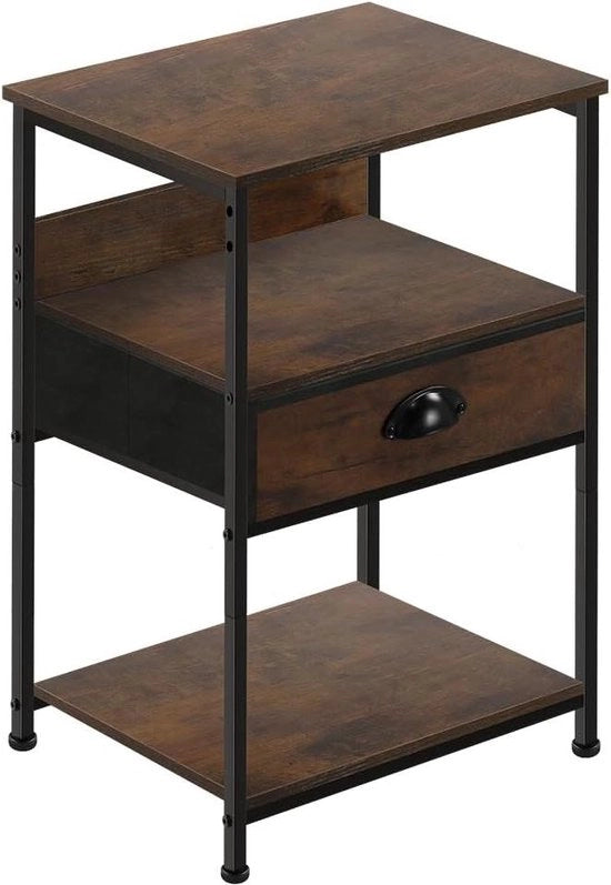 Scrigno Industriale a 3 Livelli con Porta con Caricamento - Ideale per Camera da Letto e Salotto - Stile Rustico Mocca