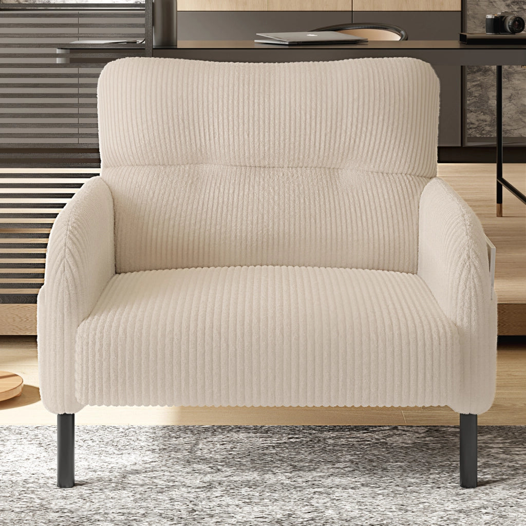 Poltrona con Tasche laterali e Schienale Ergonomico; Seduta Profonda; in Velluto a Coste Beige 67 × 75 × 79 cm