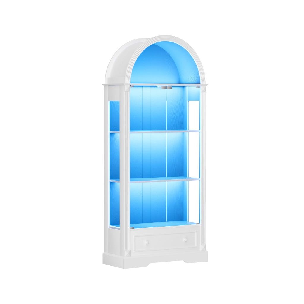 Vetrina ad arco con ante in vetro temperato e illuminazione LED MDF bianco