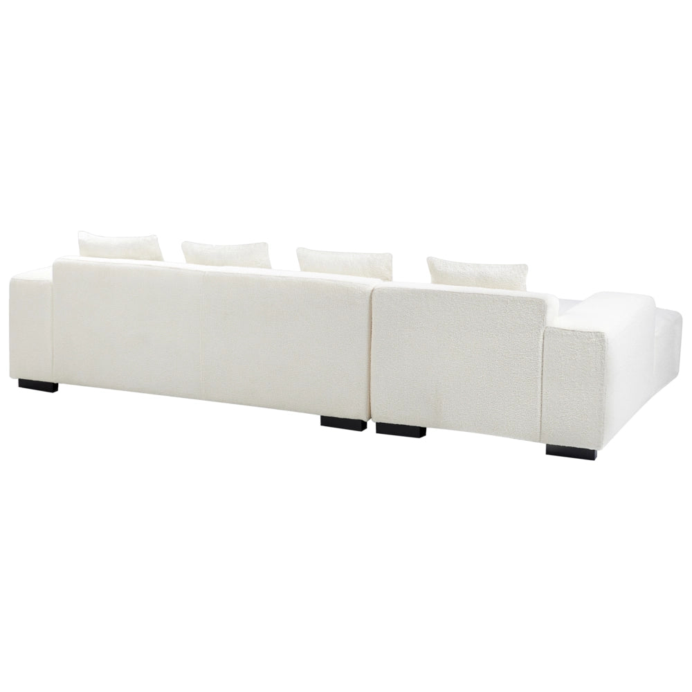 Divano angolare 4 posti in tessuto bouclè bianco lato destro forma a L stile elegante