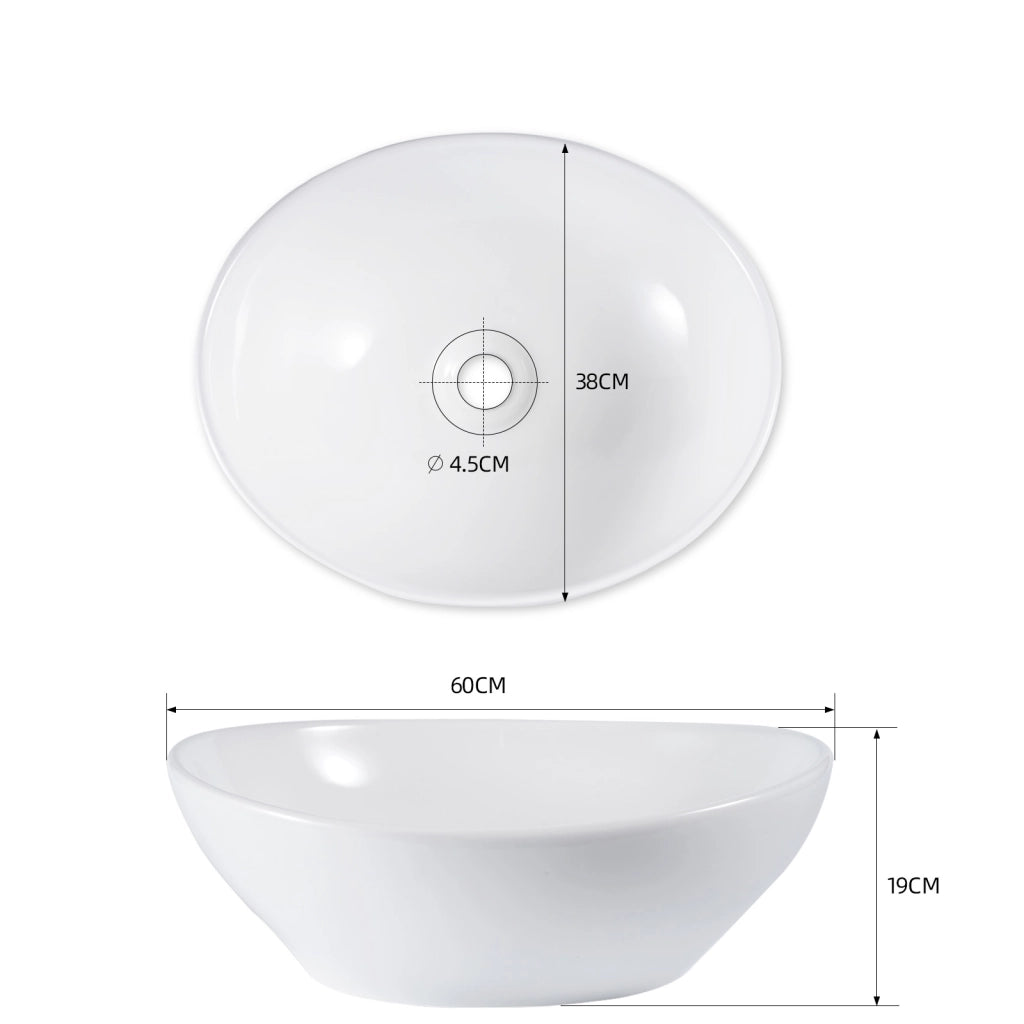ZMH Lavabo ovale da appoggio in ceramica bianco lucido 41x33x14,5cm