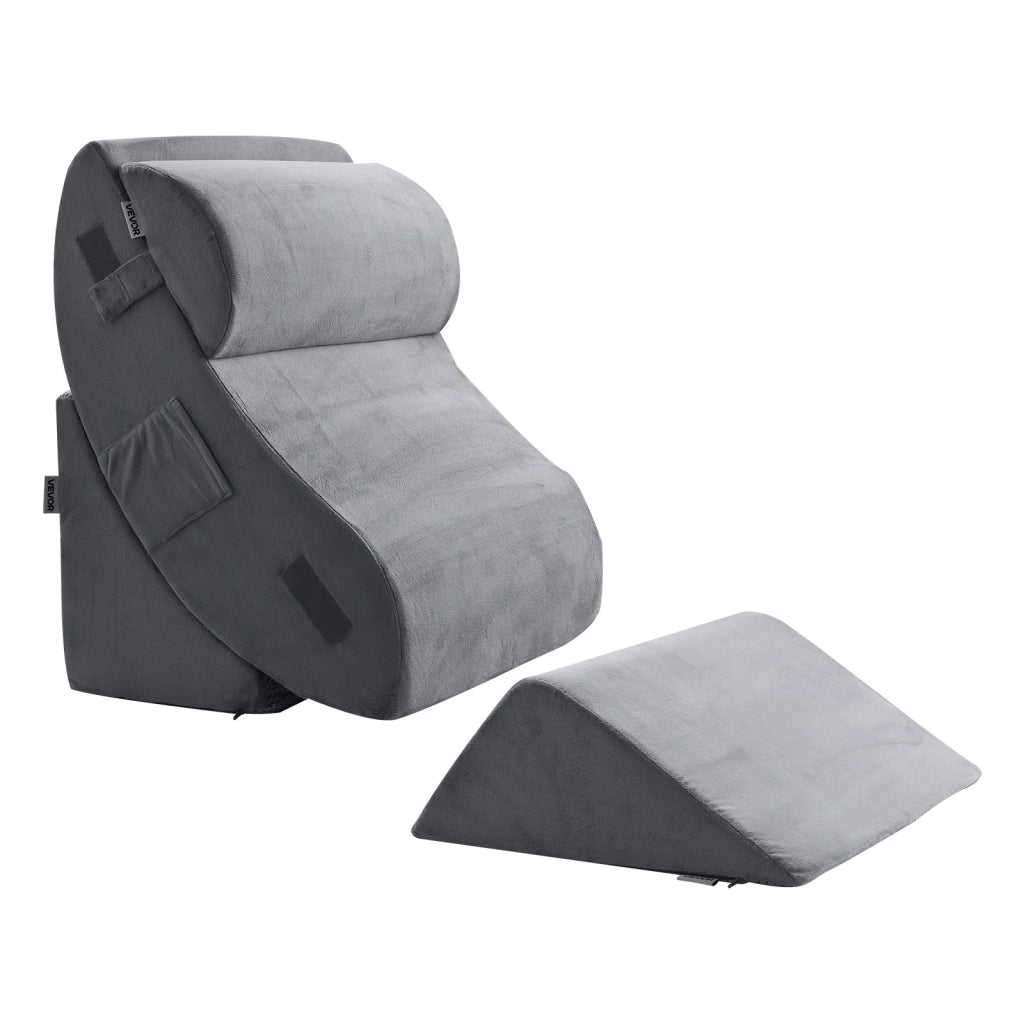 KD016 Set 4 Cuscini a Cuneo Regolabili in Memory Foam e Velluto Grigio Scuro per Letto Supporto Ergonomico
