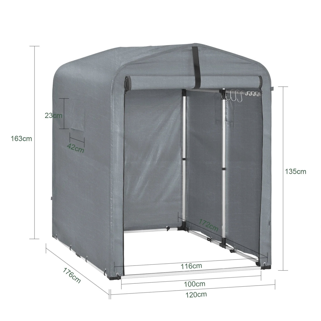 Sobuy Garage Auto per Esterno Tenda per Bicicletta Box Moto Impermeabile Tendone per Auto Moto e Attrezzi Capanno da Giardino e Ripostiglio da Esterno Grigio 120x176x163 cm KLS11-DG