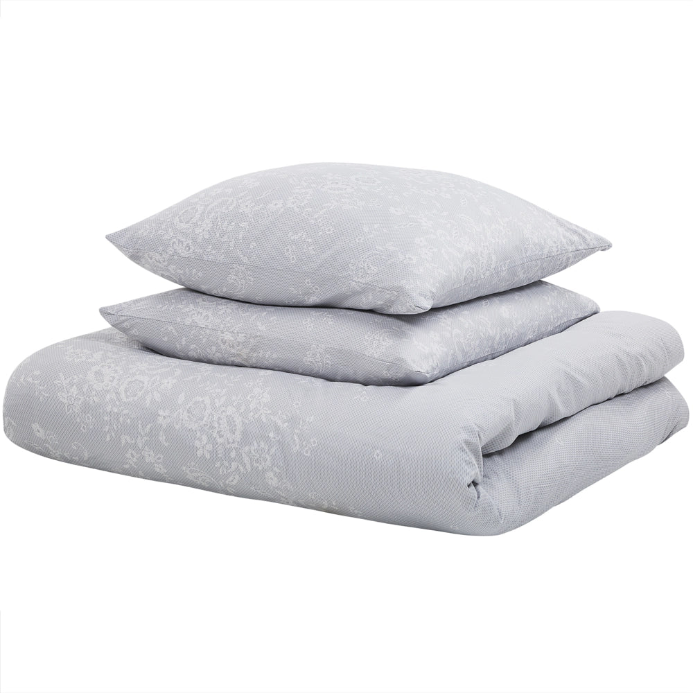 Set di biancheria da letto 200 x 240 cm in cotone motivo floreale grigio e bianco