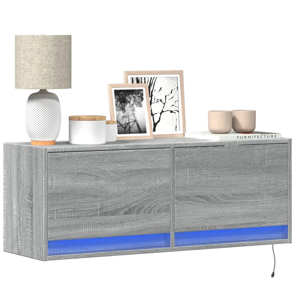Mobile TV a Parete | Armadietto TV | Mobile Porta TV con Luci LED Grigio Sonoma 100x31x35 cm