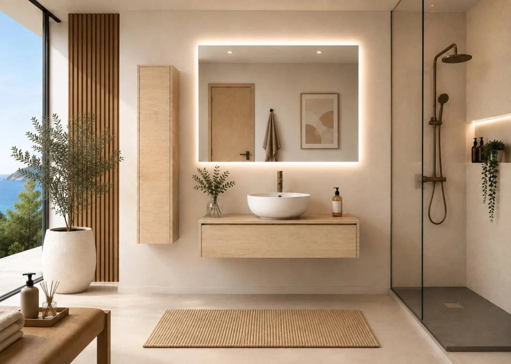 Mobile bagno componibile FORMENTERA con modulo da 100 cm, lavabo e colonna, senza specchio