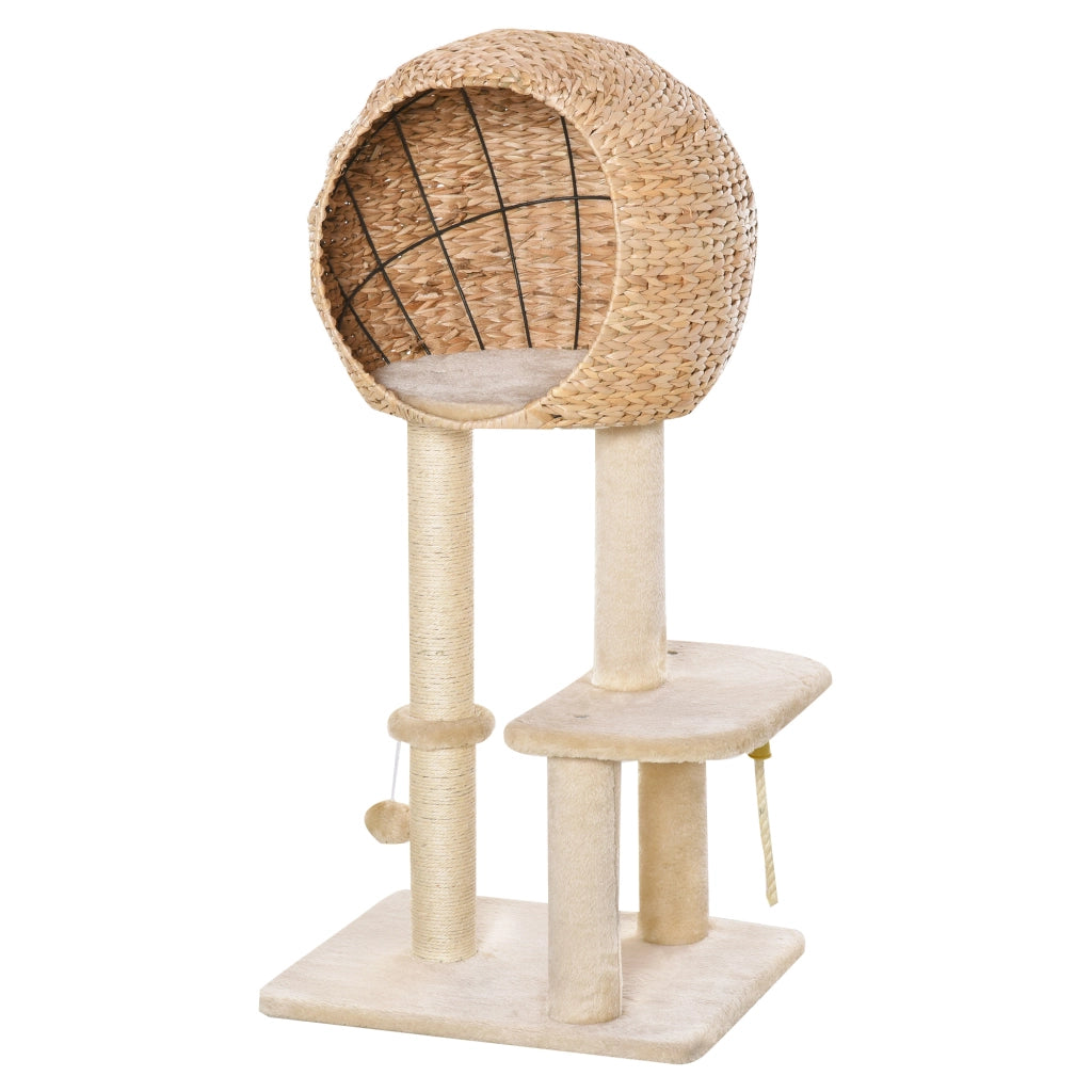 Tiragraffi per Gatti 100cm ¨C Xylo ¨C con Grotta, Piattaforme, Pali Sisal, Beige