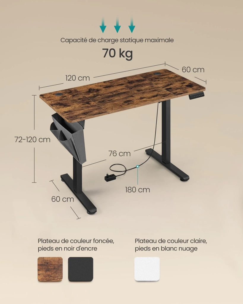 Scrivania elettrica regolabile in altezza 60 x 120 x (72-120) cm 4 posizioni di memoria custodia portaoggetti marrone 12_0004577