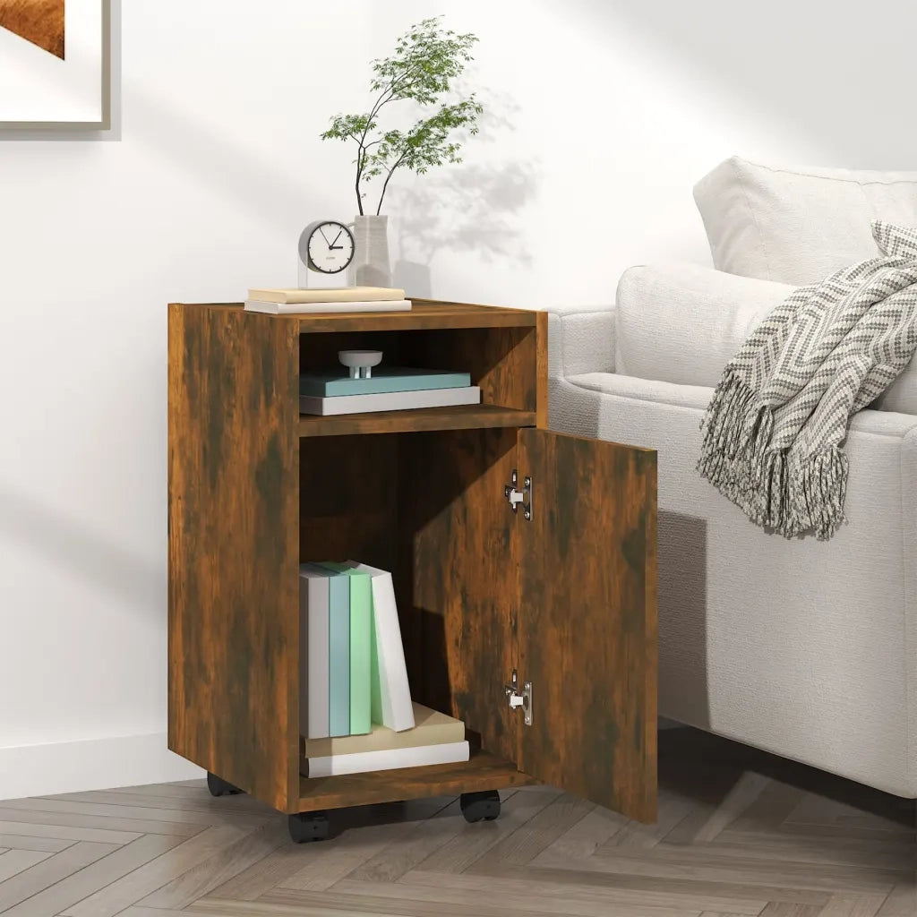 Mobiletto con Ruote Rovere Fumo 33x38x60 cm Legno Multistrato 815852