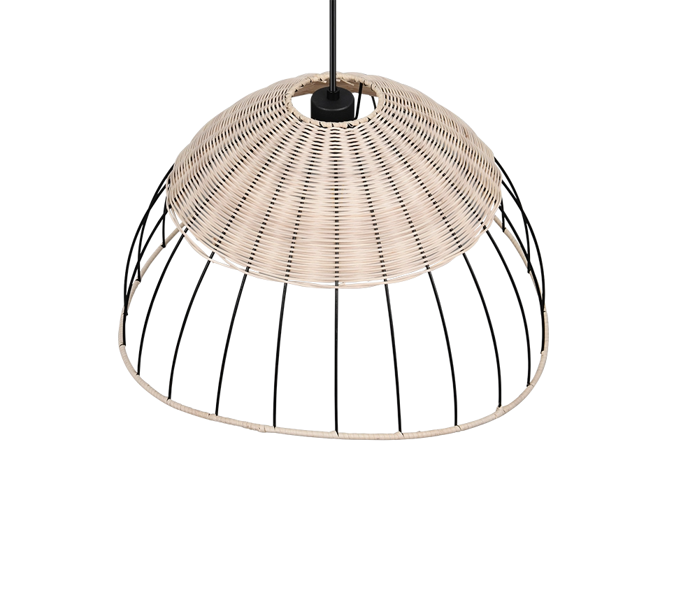 Lampada a sospensione, rattan e metallo, naturale e nero, D 48 cm, Sandrine