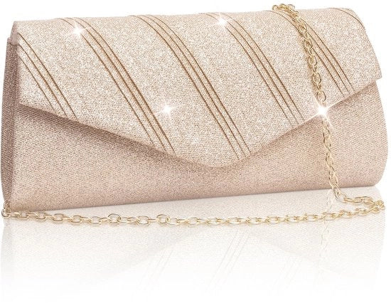 Clutch per donna con catena e glitter rosé dorato, tasca avvolgente con pailletti metallici per la sera, tasca da braccio elegante per la festa di nozze, tempo libero e appuntamenti