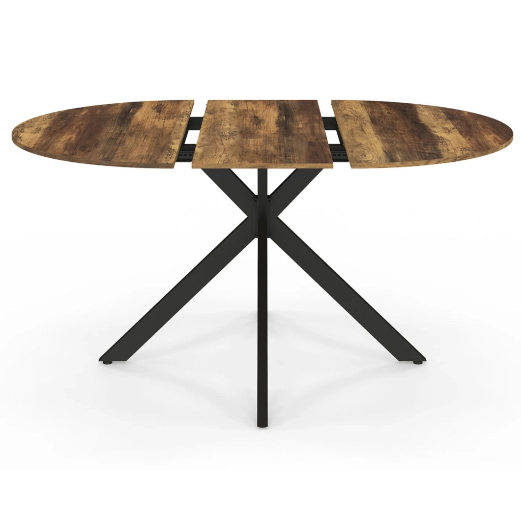 IDMarket - ALIX Tavolo da pranzo rotondo allungabile per 4-8 persone con gamba a ragno nera e piano in legno scuro HAWKINS 110-150 cm