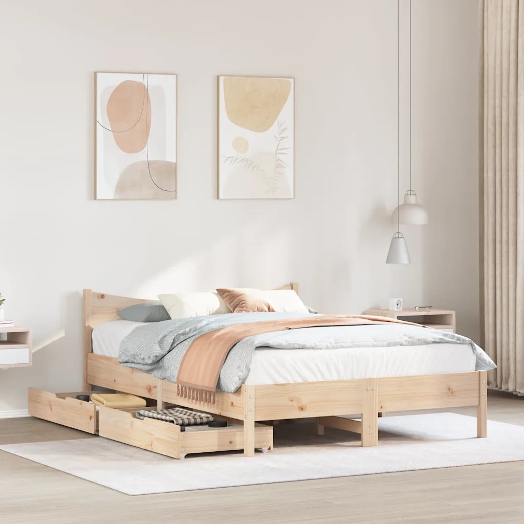 Giroletto con Cassetti-Struttura Letto con contenitore 150x200 cm in Legno Massello di Pino 104265