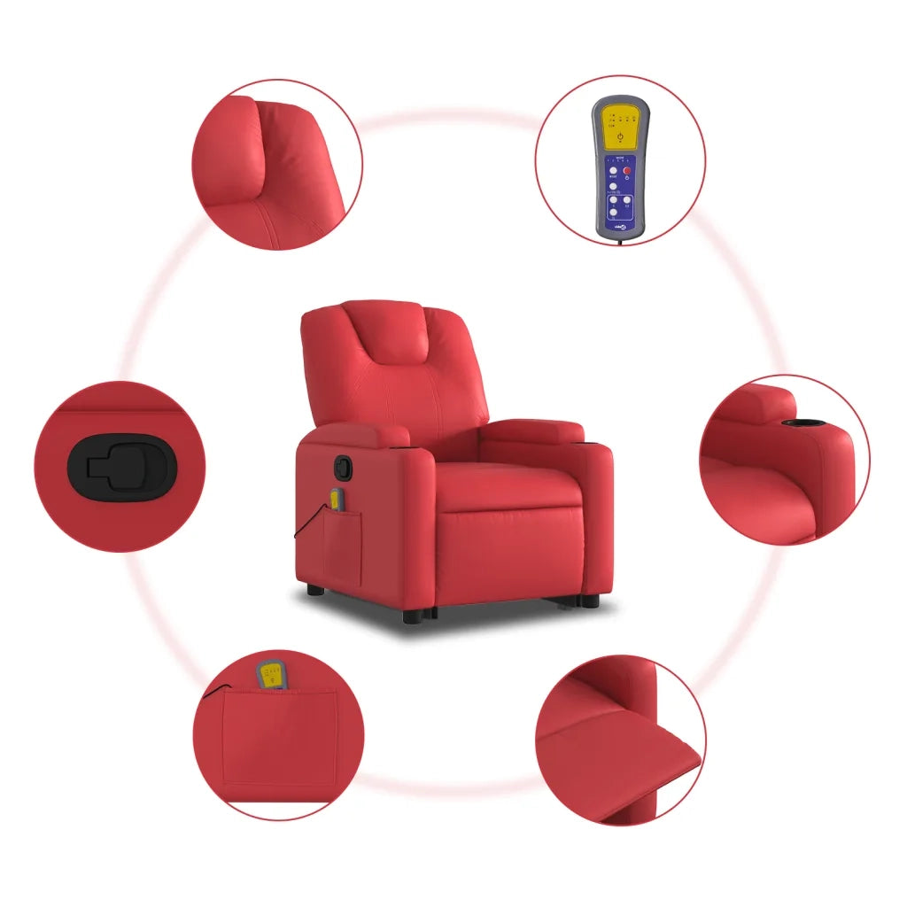 Poltrona | Sedia Relax Alzapersona Reclinabile Massaggio Rosso in Similpelle
