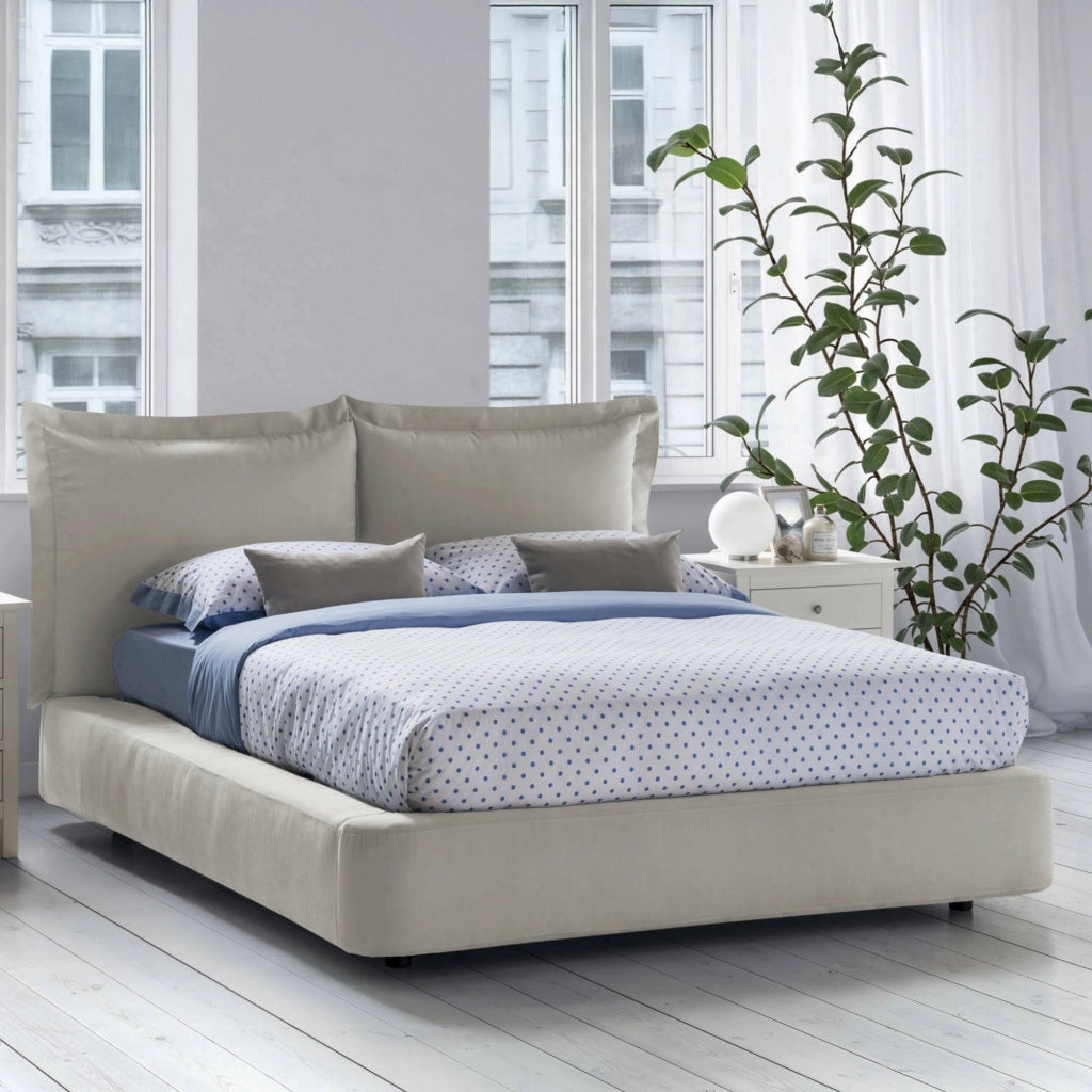 Letto matrimoniale Adi, Letto contenitore con rivestimento in tessuto, Made in Italy, Apertura frontale, adatto per materasso 160x190 cm, Beige