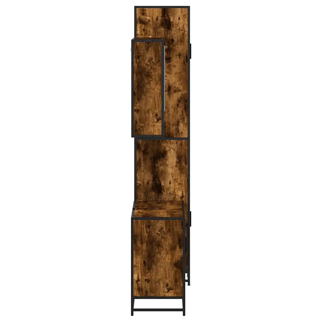 Set Mobili da Bagno 3 pz Rovere Fumo in Legno Multistrato