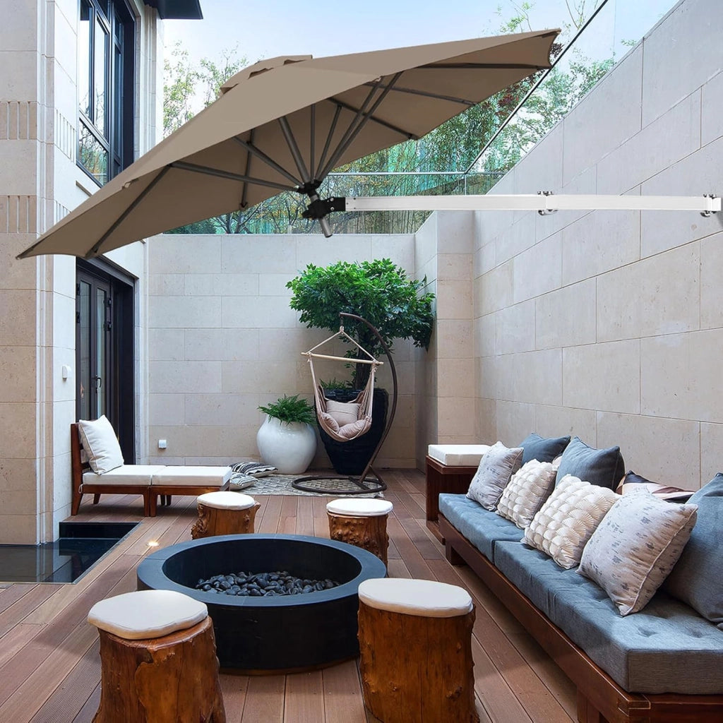 Ombrellone da Parete 250 cm, Ombrellone da Muro per Giardino con Angolo Regolabile, Parasole Esterno Pieghevole Anti UV, per Giardino, Balcone e Cortile (Marrone)