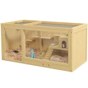 Gabbia per Piccoli Animali in Legno di Abete, con Ciotola e Bevitore, 100 x 50 x 50 cm, Naturale