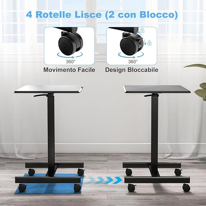 Tavolino da Letto e Divano per PC con 2 Ruote Bloccabili, Tavolino Serviletto Regolabile in Altezza, Tavolino per Mangiare e Lavorare da Ospedale e Salotto, Portata 80 kg (Nero)